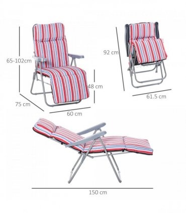 Set of 2 Adjustable Sun Lounger Recliner Reclining Seat Red and White — Colour: Red & White