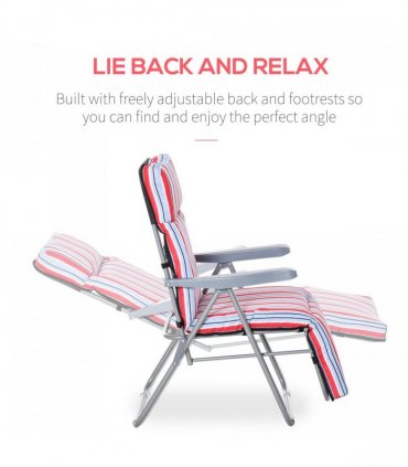 Set of 2 Adjustable Sun Lounger Recliner Reclining Seat Red and White — Colour: Red & White