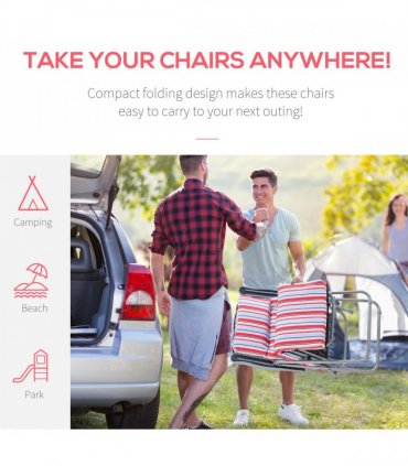 Set of 2 Adjustable Sun Lounger Recliner Reclining Seat Red and White — Colour: Red & White