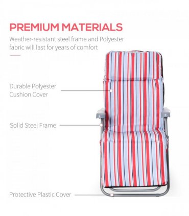 Set of 2 Adjustable Sun Lounger Recliner Reclining Seat Red and White — Colour: Red & White