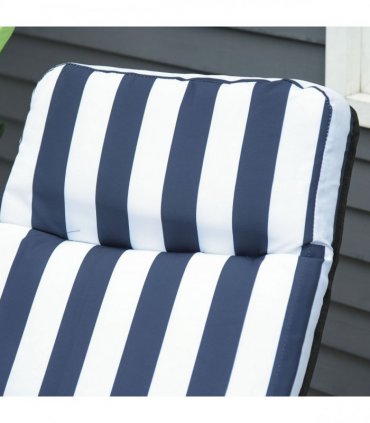 Set of 2 Folding Sun Lounger Recliner Chairs Daybed Cushion Blue White