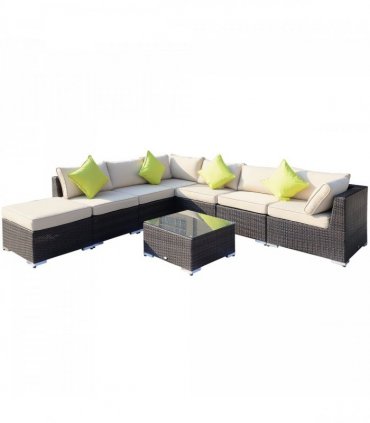 Rattan Garden Sofa Set, 8 Pcs-Brown