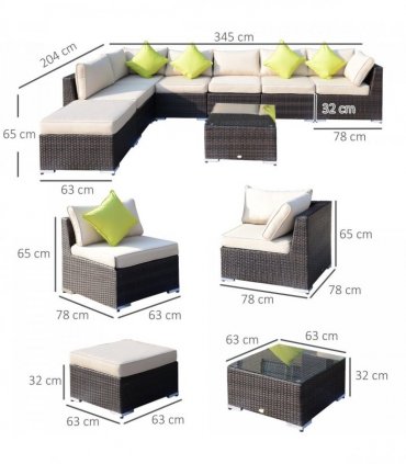 Rattan Garden Sofa Set, 8 Pcs-Brown
