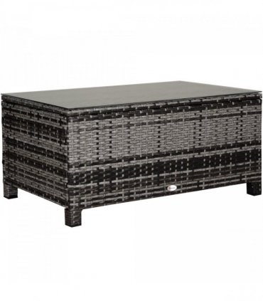 PE Rattan Garden Coffee Table w/ Tempered Glass Top Grey — Colour: Mixed Grey