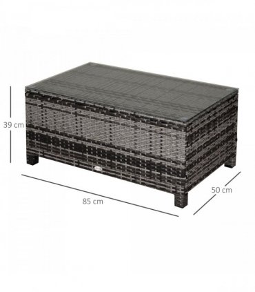 PE Rattan Garden Coffee Table w/ Tempered Glass Top Grey — Colour: Mixed Grey