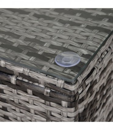 PE Rattan Garden Coffee Table w/ Tempered Glass Top Grey — Colour: Mixed Grey
