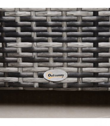 PE Rattan Garden Coffee Table w/ Tempered Glass Top Grey — Colour: Mixed Grey