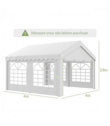 Gazebo Marquee Party Tent, Steel Frame, 4x4 m-White — Size: 4m x 4m x 2.8m