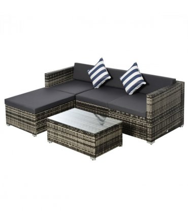 5 Pieces Rattan Sofa Set Wicker Sectional Cushion Patio Grey Garden — Colour: Mixed Grey
