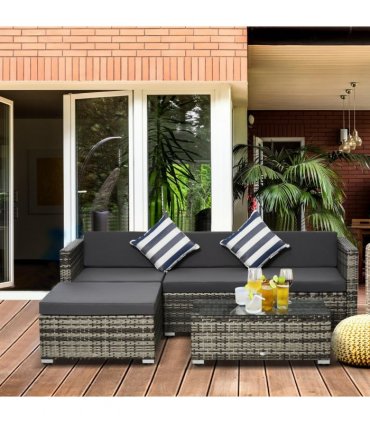 5 Pieces Rattan Sofa Set Wicker Sectional Cushion Patio Grey Garden — Colour: Mixed Grey