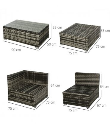 5 Pieces Rattan Sofa Set Wicker Sectional Cushion Patio Grey Garden — Colour: Mixed Grey