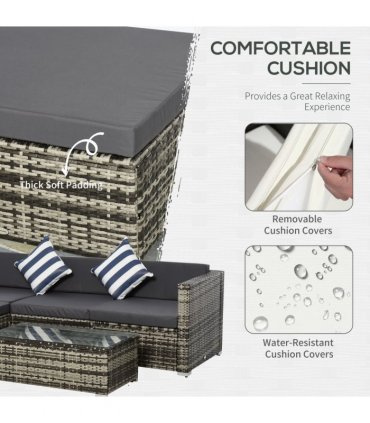 5 Pieces Rattan Sofa Set Wicker Sectional Cushion Patio Grey Garden — Colour: Mixed Grey