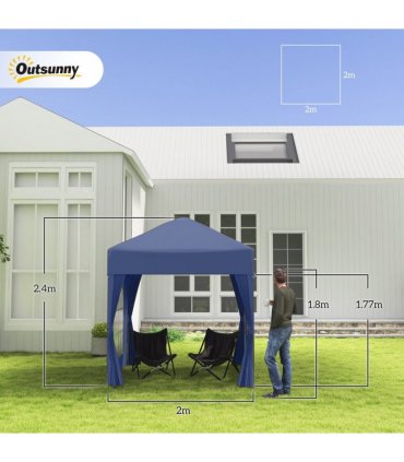 2x2m Garden Pop Up Gazebo Party Tent W/Carrying Case 2 Walls 2 Windows-Blue