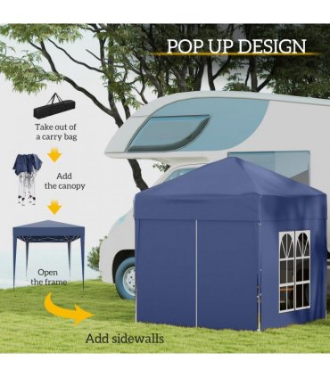 2x2m Garden Pop Up Gazebo Party Tent W/Carrying Case 2 Walls 2 Windows-Blue