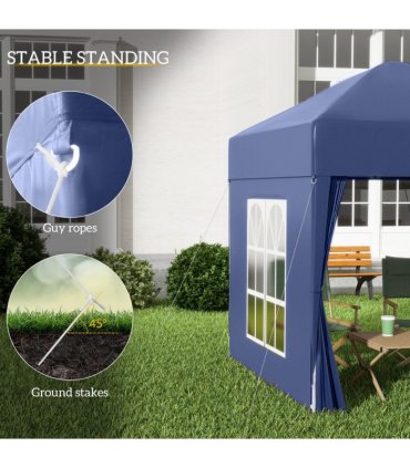 2x2m Garden Pop Up Gazebo Party Tent W/Carrying Case 2 Walls 2 Windows-Blue