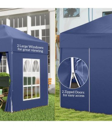 2x2m Garden Pop Up Gazebo Party Tent W/Carrying Case 2 Walls 2 Windows-Blue