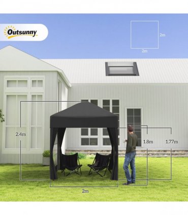 2mx2m Pop Up Gazebo Party Tent Canopy Marquee with Storage Bag Black
