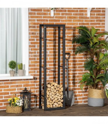 HOMCOM 150cm Metal Firewood Log Holder Rack Elevated Design, Base Side Rails — Size: 40cm x 25cm x 150cm
