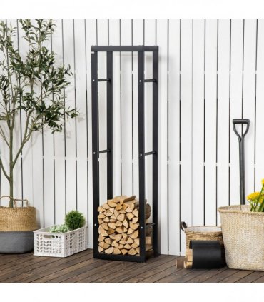 HOMCOM 150cm Metal Firewood Log Holder Rack Elevated Design, Base Side Rails — Size: 40cm x 25cm x 150cm