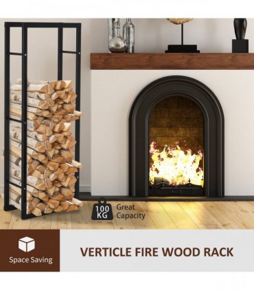 HOMCOM 150cm Metal Firewood Log Holder Rack Elevated Design, Base Side Rails — Size: 40cm x 25cm x 150cm