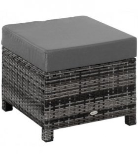 Rattan Footstool Ottoman w/Padded Cushion Outdoor 50x50x35 cm Grey