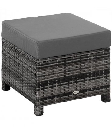 Rattan Footstool Ottoman w/Padded Cushion Outdoor 50x50x35 cm Grey