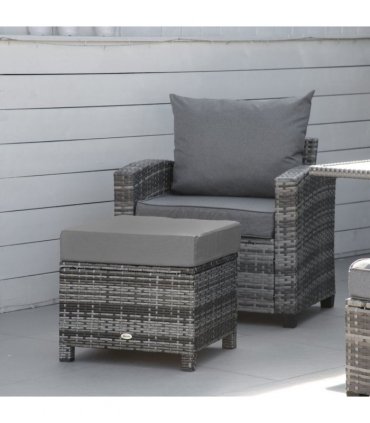 Rattan Footstool Ottoman w/Padded Cushion Outdoor 50x50x35 cm Grey
