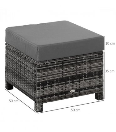 Rattan Footstool Ottoman w/Padded Cushion Outdoor 50x50x35 cm Grey