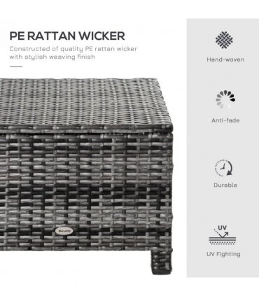 Rattan Footstool Ottoman w/Padded Cushion Outdoor 50x50x35 cm Grey