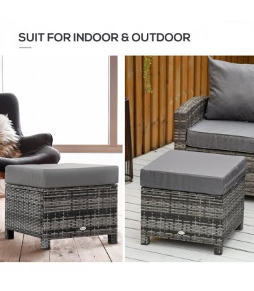 Rattan Footstool Ottoman w/Padded Cushion Outdoor 50x50x35 cm Grey