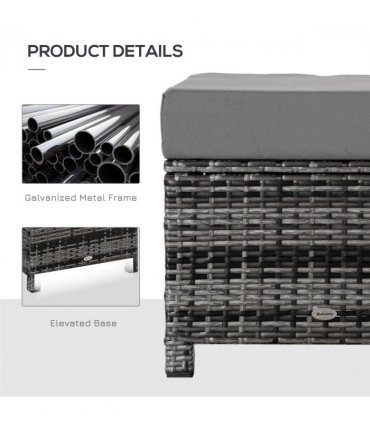 Rattan Footstool Ottoman w/Padded Cushion Outdoor 50x50x35 cm Grey