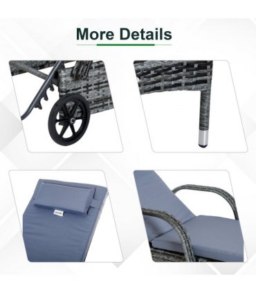 3 PCS Rattan Lounger Recliner Bed Garden Furniture Set w/ Side Table — Colour: Grey