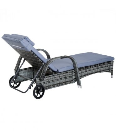 3 PCS Rattan Lounger Recliner Bed Garden Furniture Set w/ Side Table — Colour: Grey