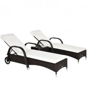 Rattan Recliner Lounger Set-Brown
