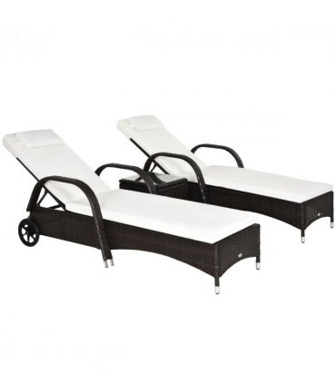 Rattan Recliner Lounger Set-Brown