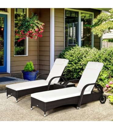 Rattan Recliner Lounger Set-Brown