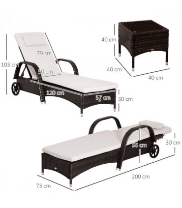 Rattan Recliner Lounger Set-Brown