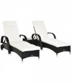3 PCS Rattan Lounger Recliner Bed Garden Furniture Set w/ Side Table — Colour: Black