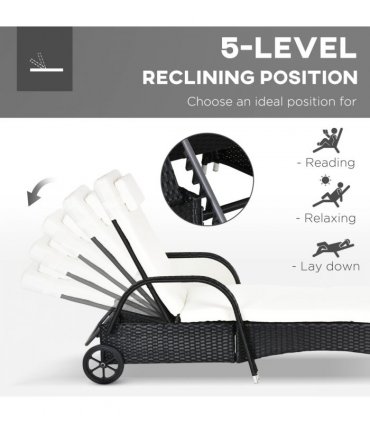 3 PCS Rattan Lounger Recliner Bed Garden Furniture Set w/ Side Table — Colour: Black