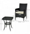 Rattan Bistro Set, 3 Pcs-Black