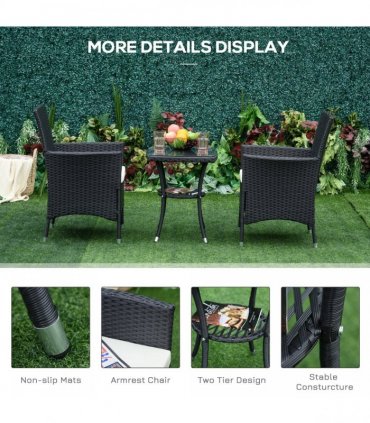 Rattan Bistro Set, 3 Pcs-Black