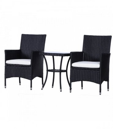 Rattan Bistro Set, 3 Pcs-Black