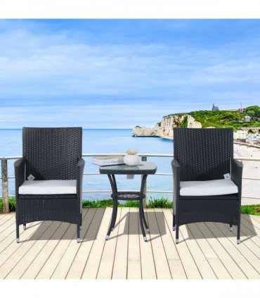 Rattan Bistro Set, 3 Pcs-Black