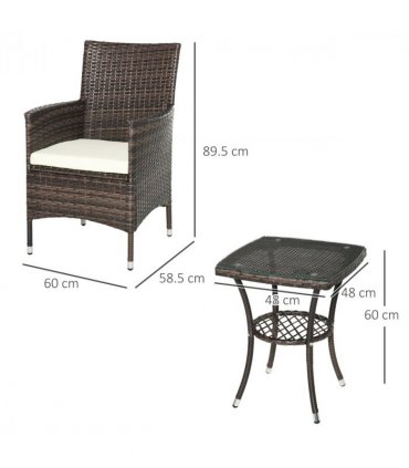3 Pcs Rattan Bistro Set: 1 x Table, 2 x Chairs-Brown