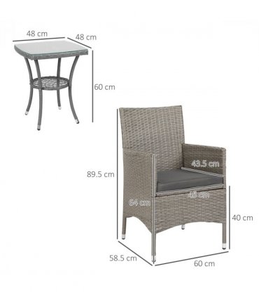 3pc Rattan Coffee Set-Grey