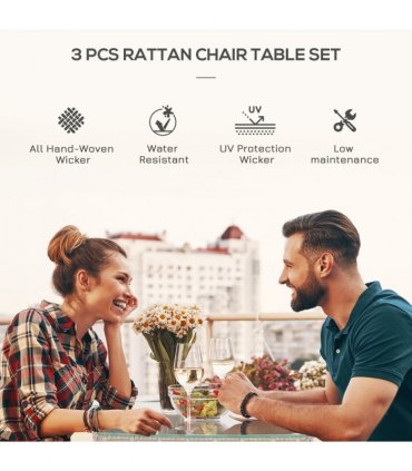 3pc Rattan Coffee Set-Grey