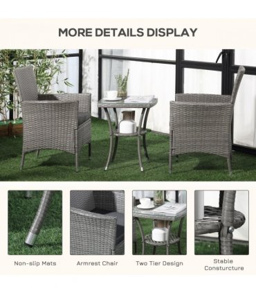 3pc Rattan Coffee Set-Grey