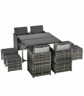 Rattan Furniture Set Wicker Weave Patio Dining Table Seat Mixed Grey