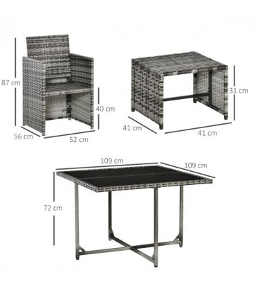 Rattan Furniture Set Wicker Weave Patio Dining Table Seat Mixed Grey