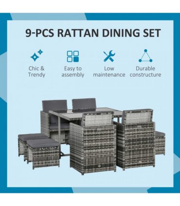 Rattan Furniture Set Wicker Weave Patio Dining Table Seat Mixed Grey